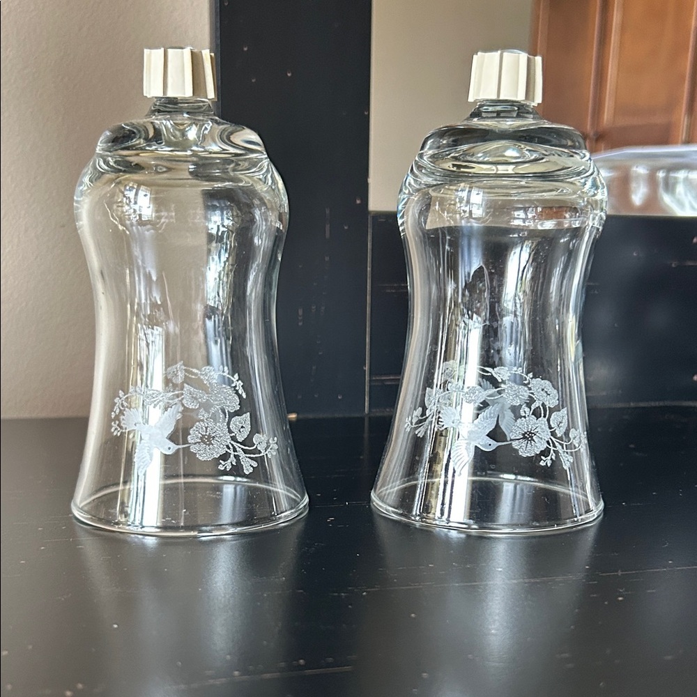 Etched Glass Candle Votive with Hummingbird and Flower Design